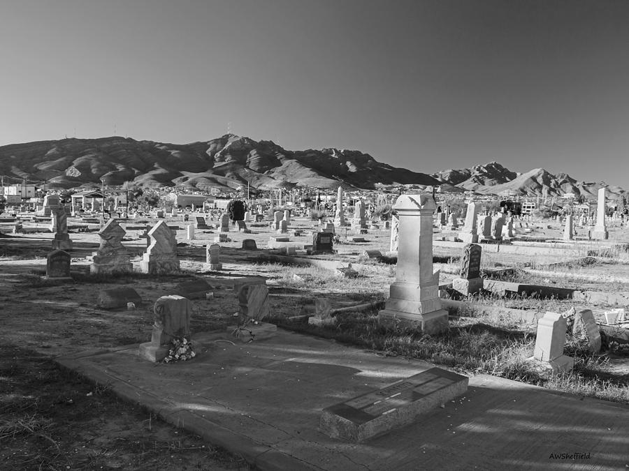 El Paso Photograph - Concordia Cemetery in Black and White by Allen Sheffield