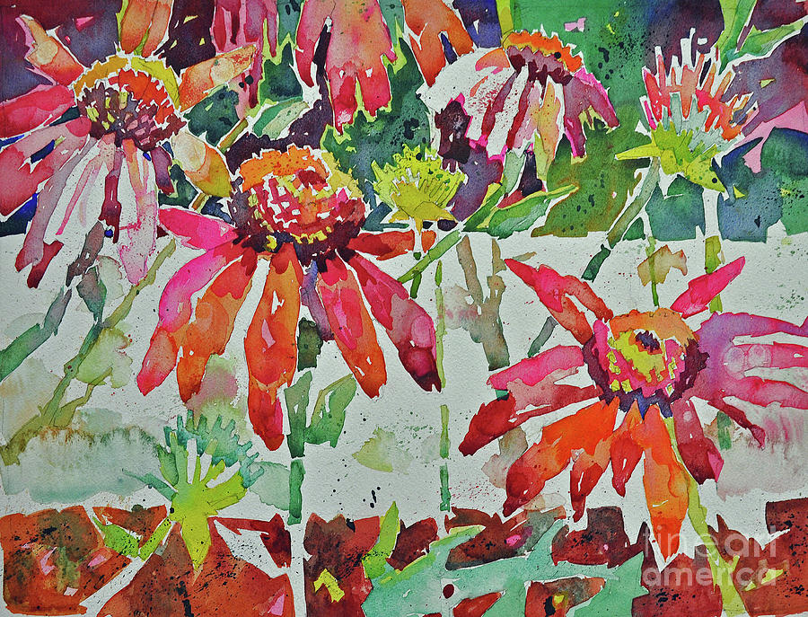 Cone Flowers and  Three Bands Painting by Roger Parent
