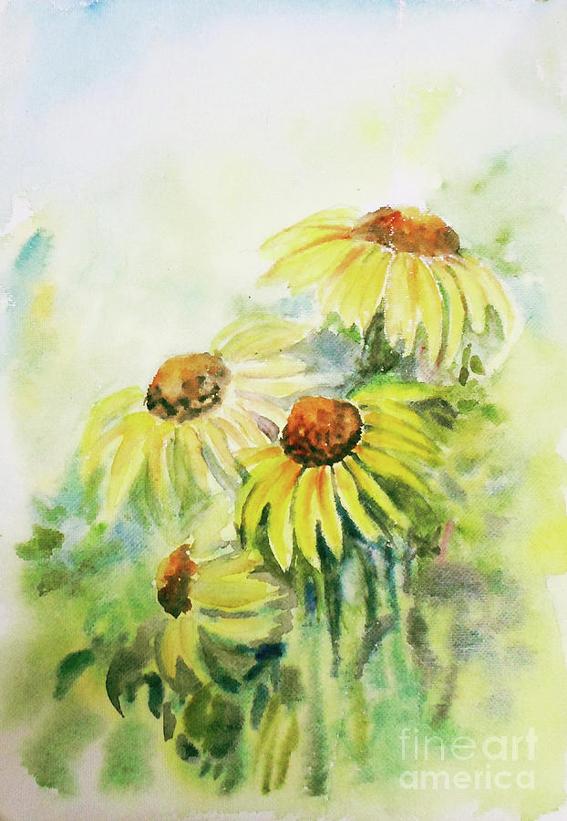 Cone flowers Painting by Asha Sudhaker Shenoy