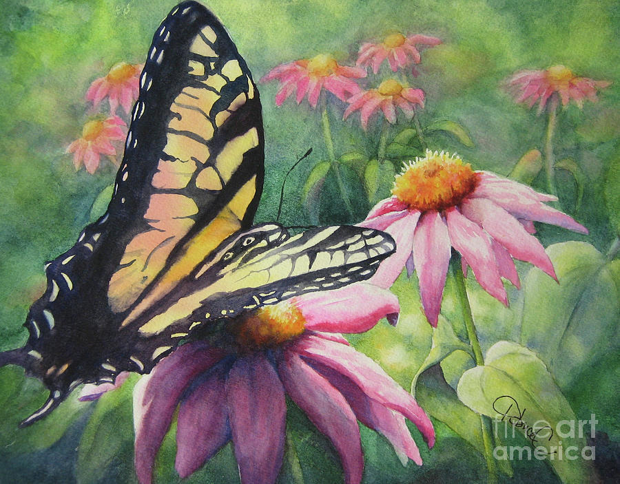 Coneflower Visitor Painting by Nancy Charbeneau