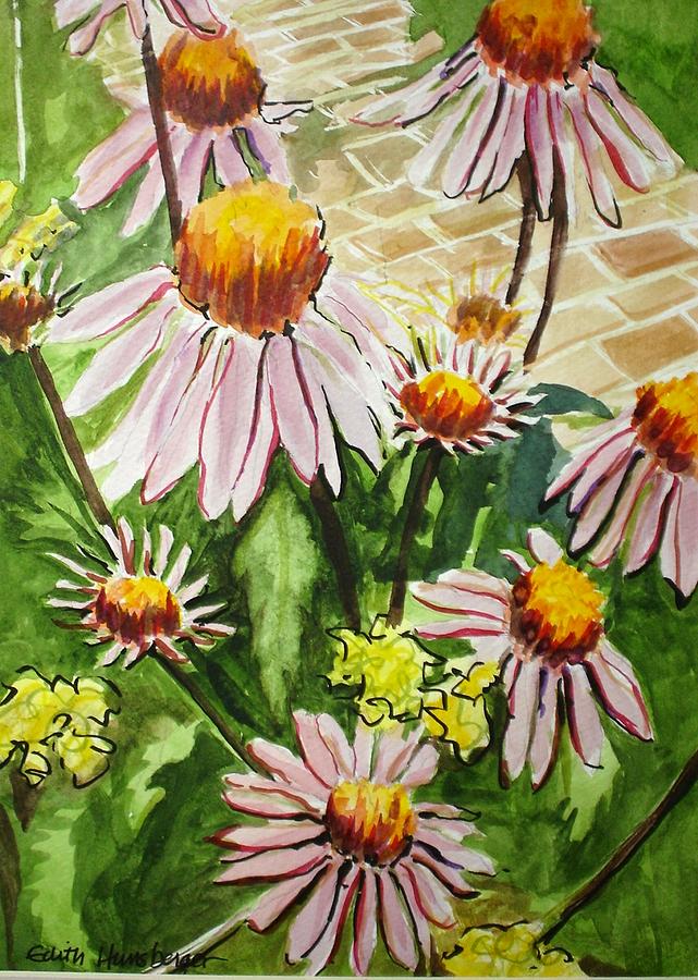 Coneflowers by the Walk Painting by Edith Hunsberger