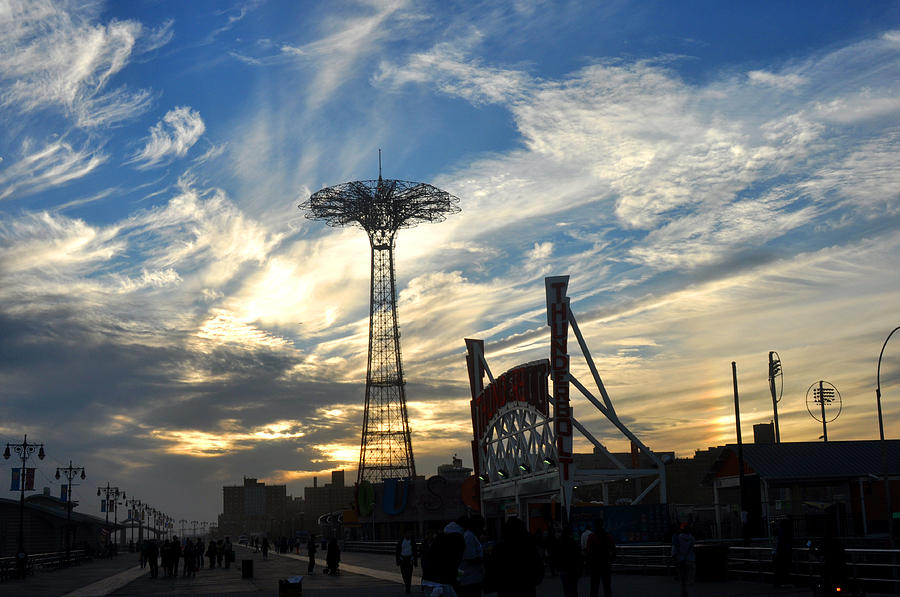 Sunset Photograph - Coney Island Boardwalk at sunset by Diane Lent