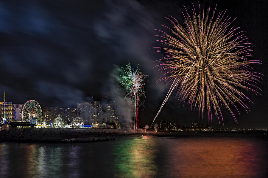 Coney Island Boardwalk Fireworks Photograph by Susan Candelario
