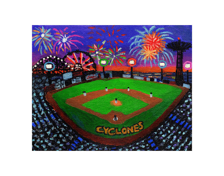 Coney Island Cyclones Fireworks Display Painting by Bonnie Siracusa