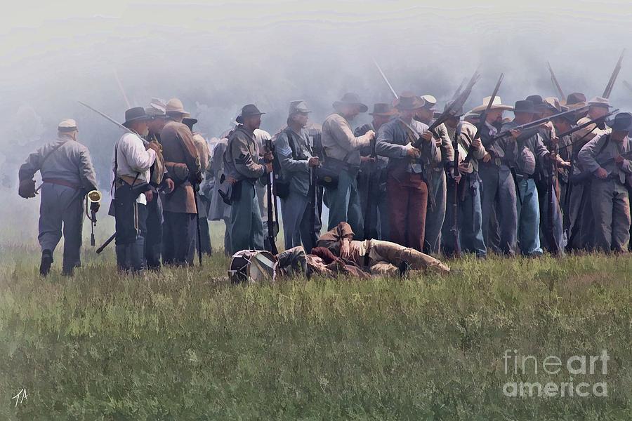 Union Digital Art - Confederate Infantry Skirmish  by Tommy Anderson