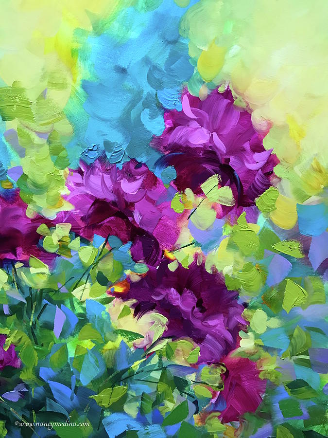 Flower Painting - Confetti Blue Delphiniums by Nancy Medina