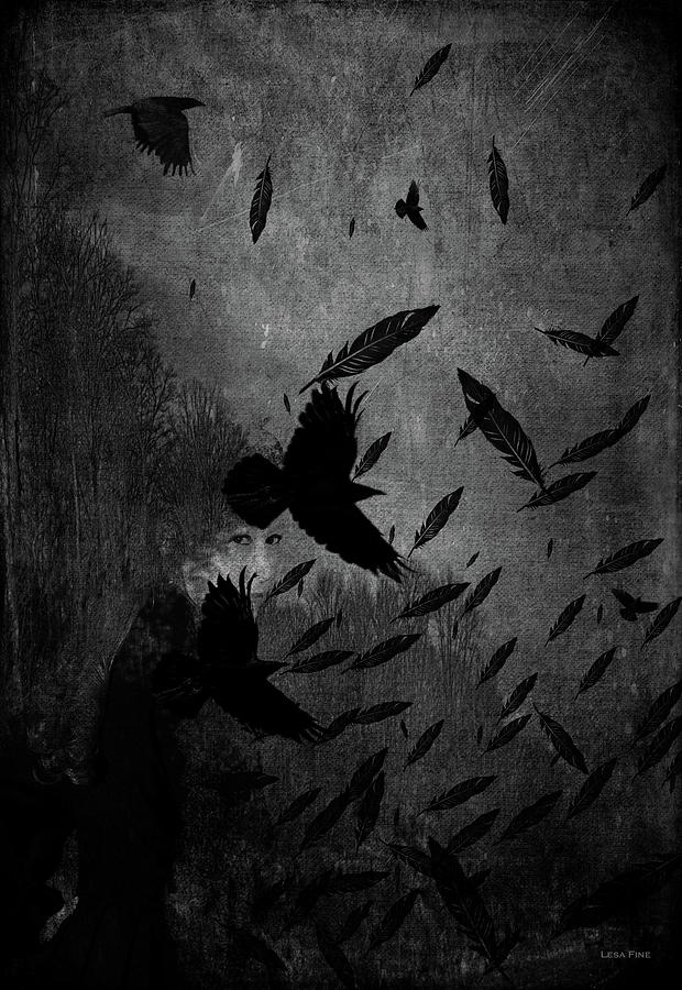 Conflict of The Crows BW Mixed Media by Lesa Fine