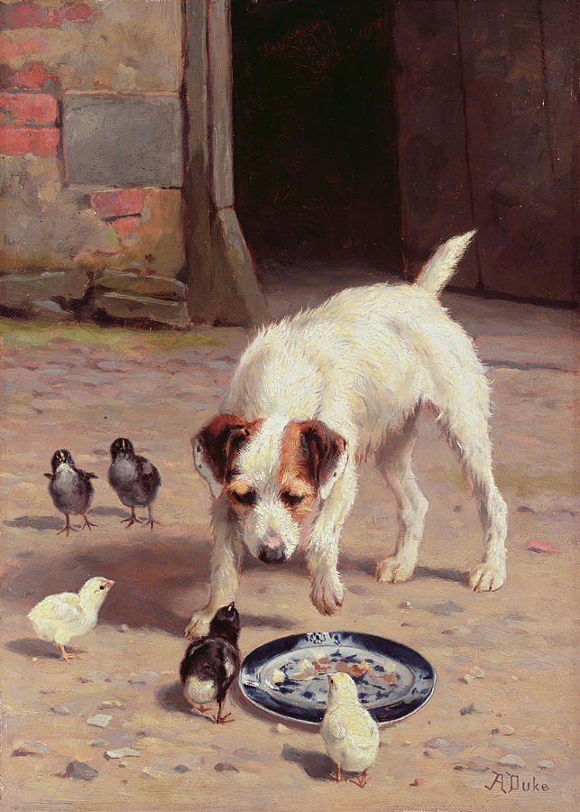 Chicken Painting - Confrontation by Alfred Duke