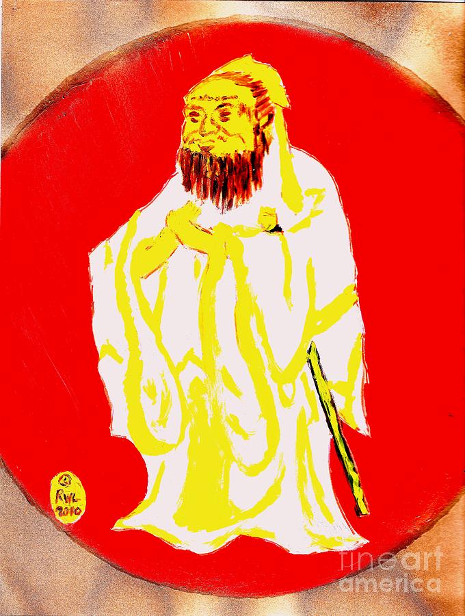 Confucius Wisdom Bright Red Painting by Richard W Linford