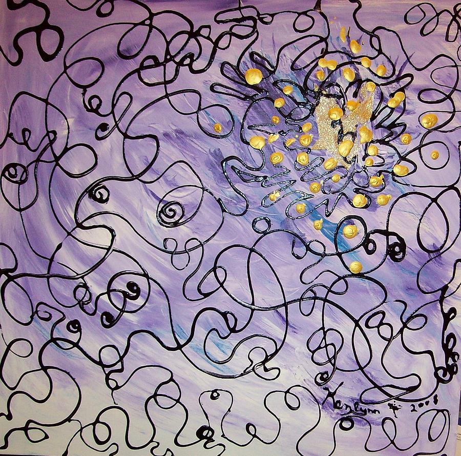 Confused Purple and Yellow Abstract Painting by Kenlynn Schroeder