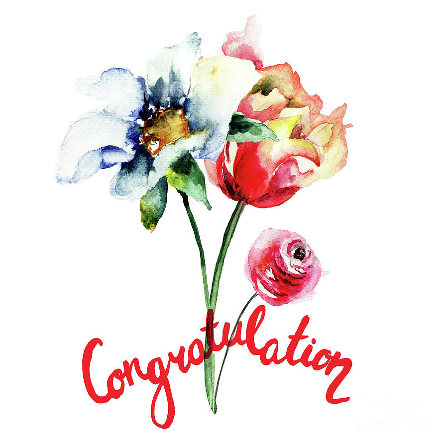 Congratulation floral card Painting by Regina Jershova