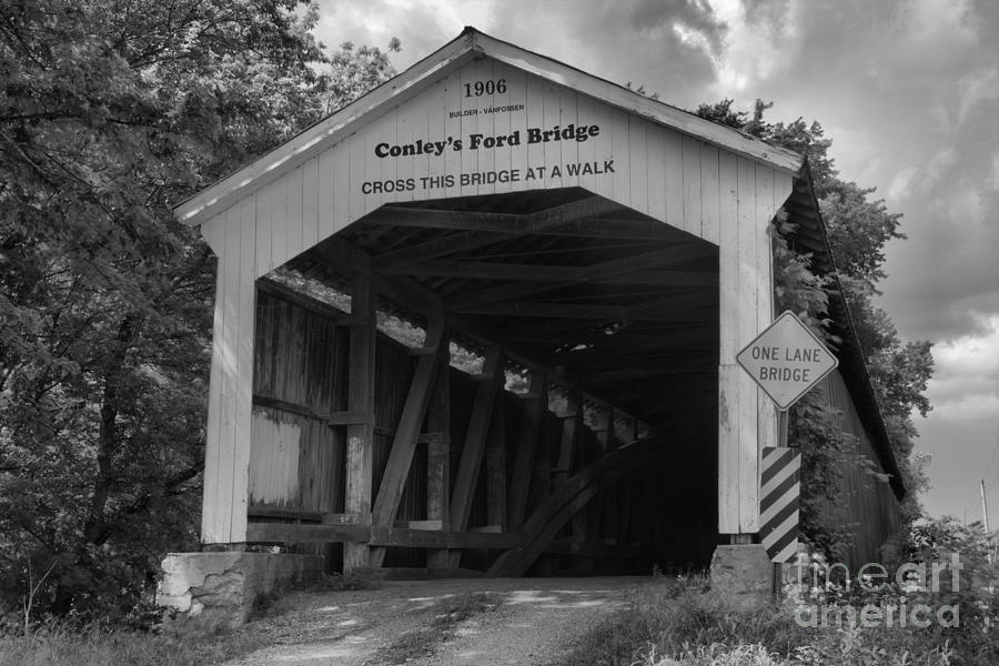 Conleys Ford Covered Bridge Black And White Photograph by Adam Jewell