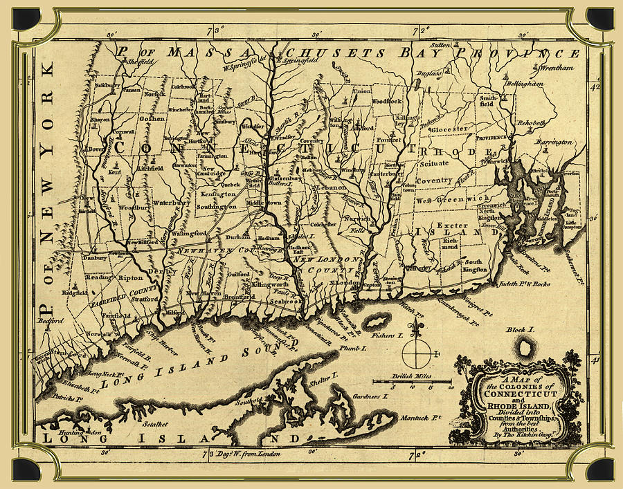 Connecticut and Rhode island Map Digital Art by Carlos Diaz