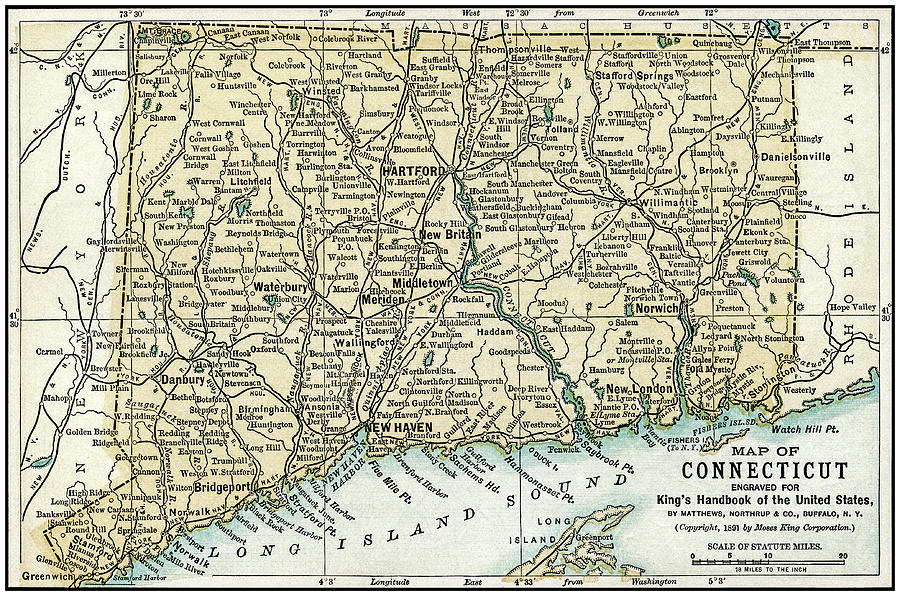Connecticut Antique Map 1891 Photograph by Phil Cardamone