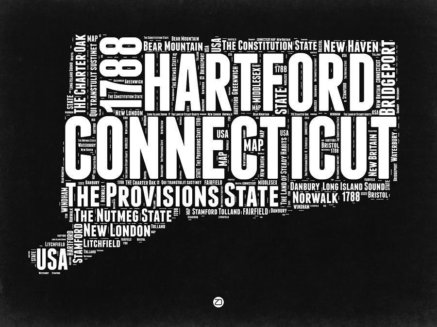 Independence Day Digital Art - Connecticut Black and White Word Cloud Map by Naxart Studio