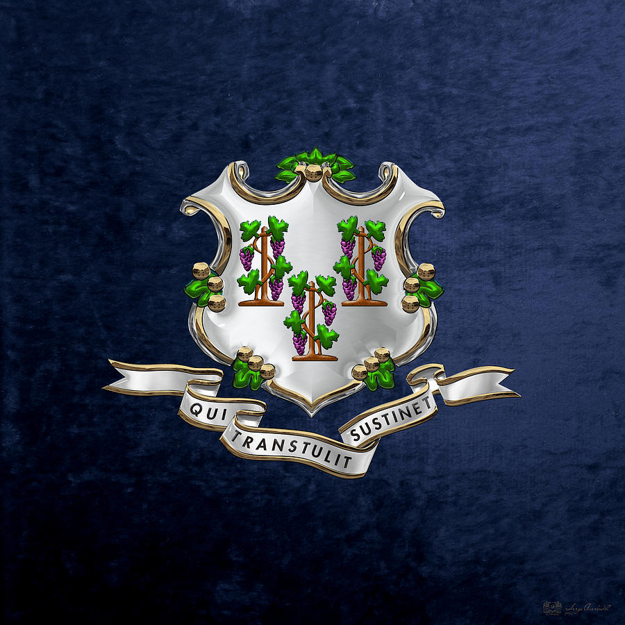 Connecticut Coat of Arms over Blue Velvet Digital Art by Serge Averbukh