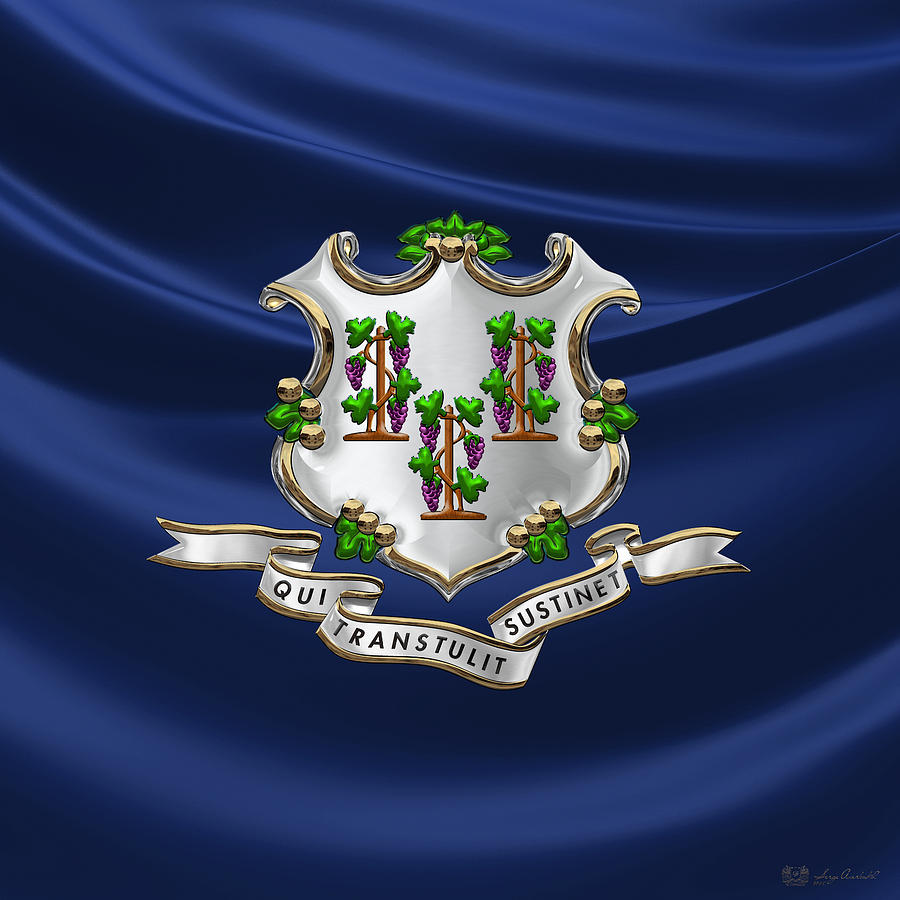 Connecticut Coat of Arms over Flag Digital Art by Serge Averbukh