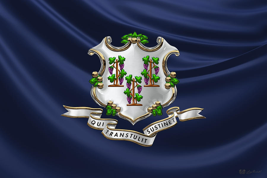 Connecticut Coat of Arms over State Flag Digital Art by Serge Averbukh