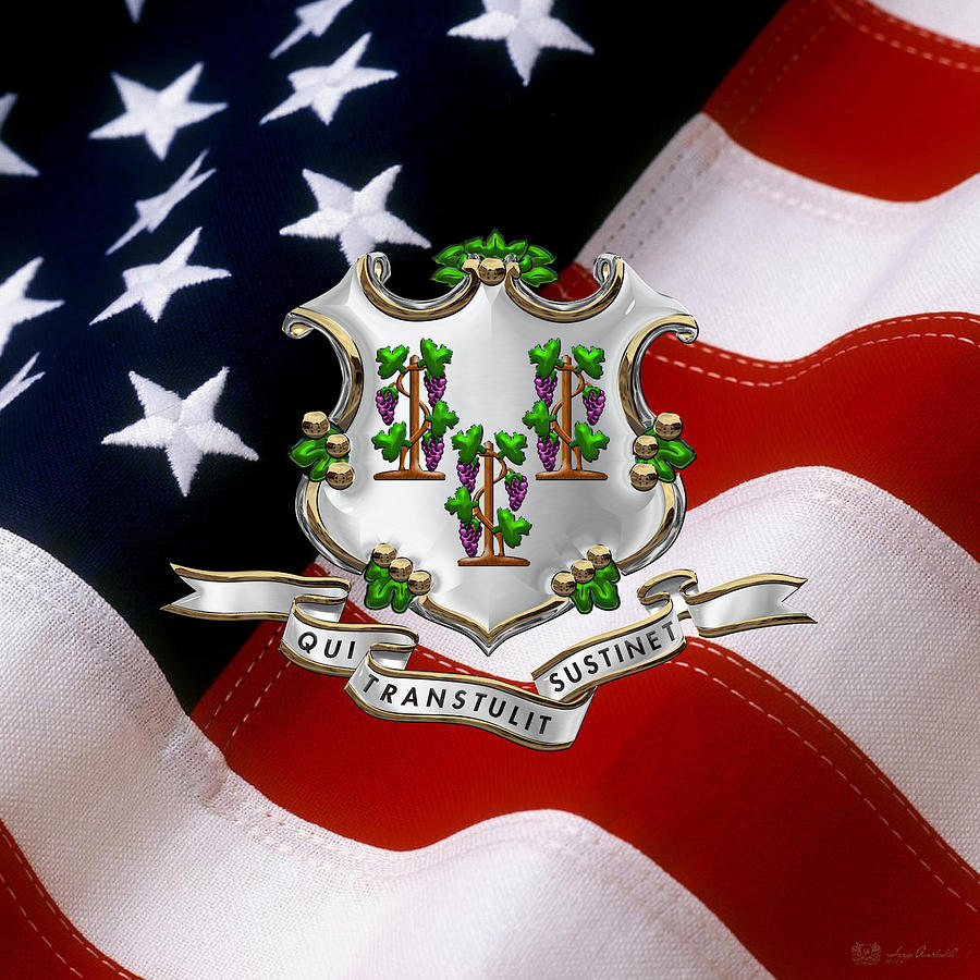 Connecticut Coat of Arms over U.S. Flag Digital Art by Serge Averbukh