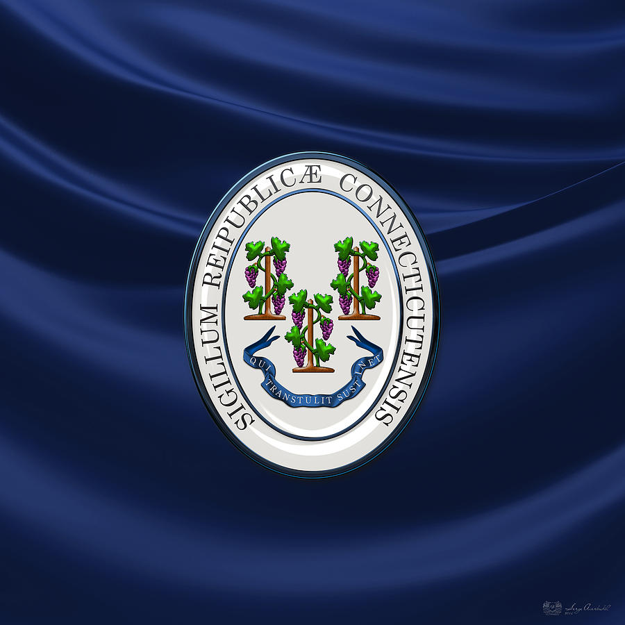 Americana Digital Art - Connecticut Great Seal over Flag by Serge Averbukh