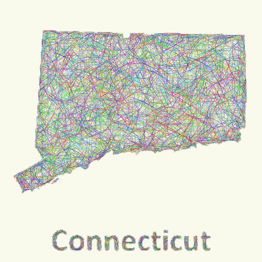 Connecticut Map Digital Art - Connecticut line art map by David Zydd