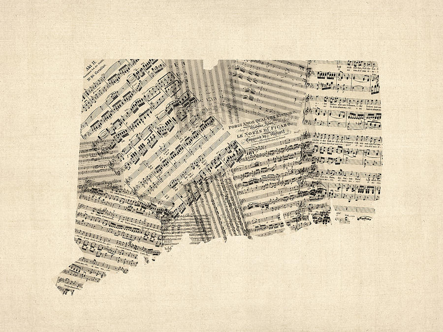 Connecticut Sheet Music Map Digital Art by Michael Tompsett
