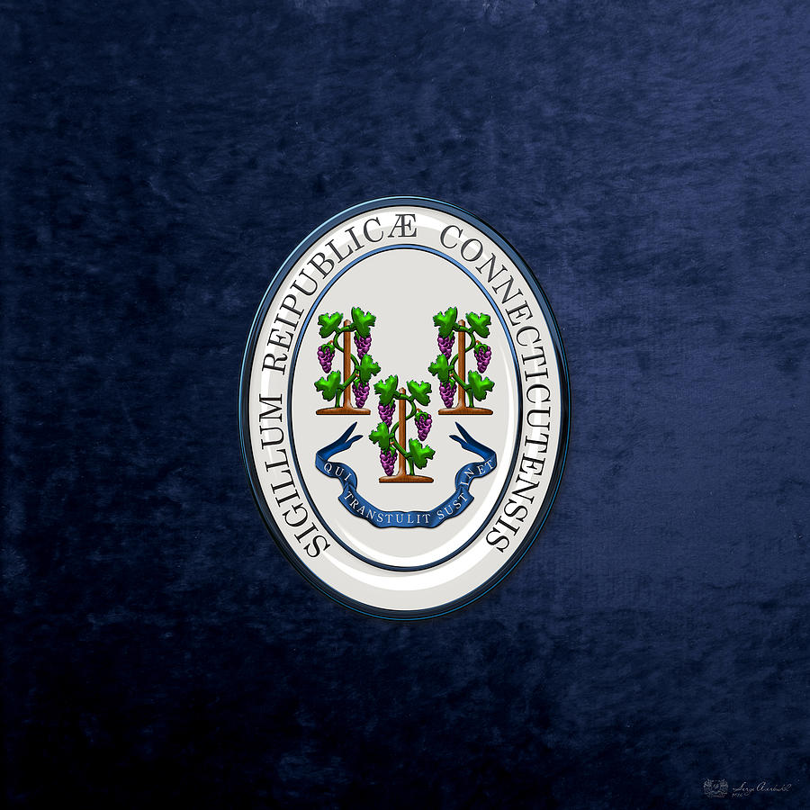 Connecticut State Seal over Blue Velvet Digital Art by Serge Averbukh
