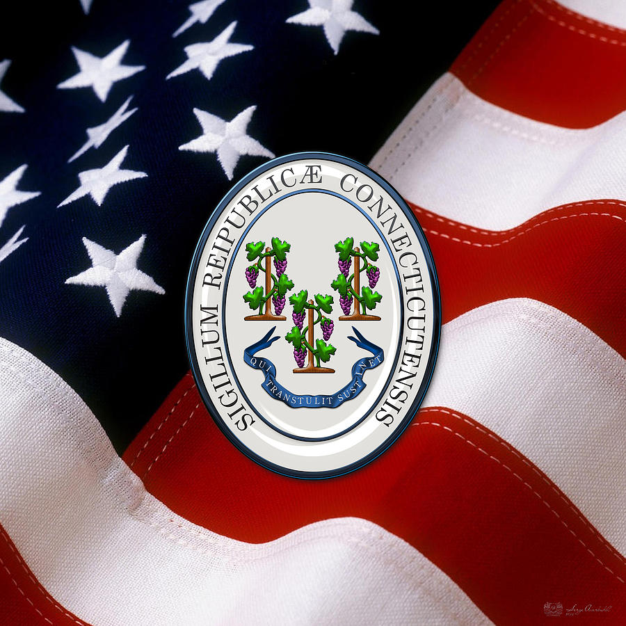 Connecticut State Seal over U.S. Flag Digital Art by Serge Averbukh