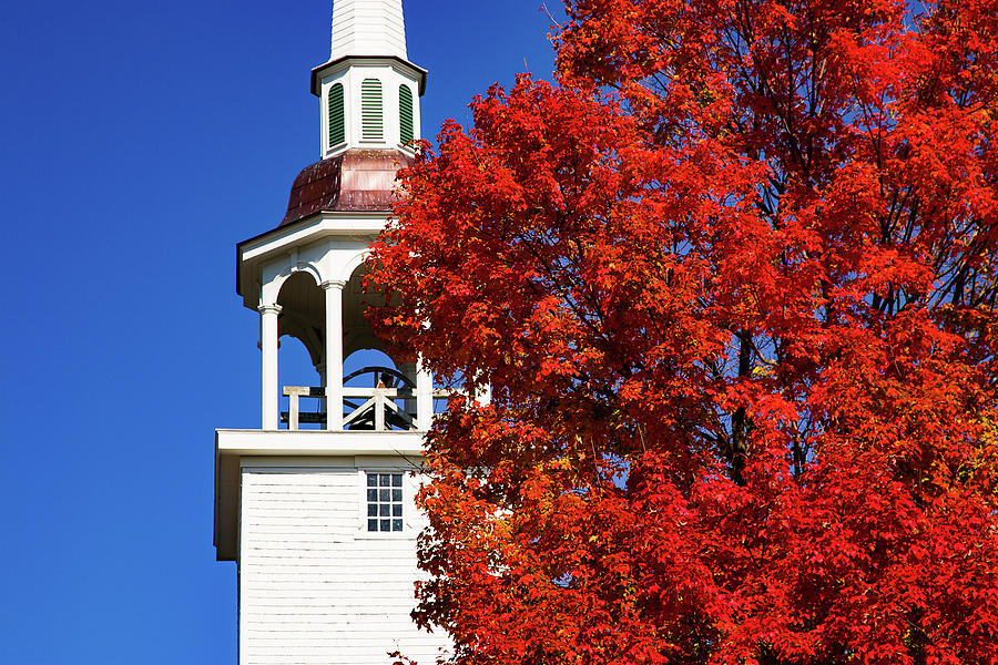 Connecticut steeple by red fall colors Photograph by Jeff Folger
