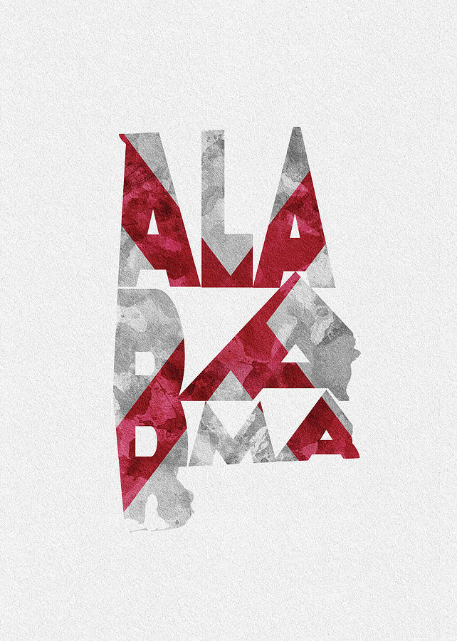Alabama Typographic Map Flag Painting by Inspirowl Design