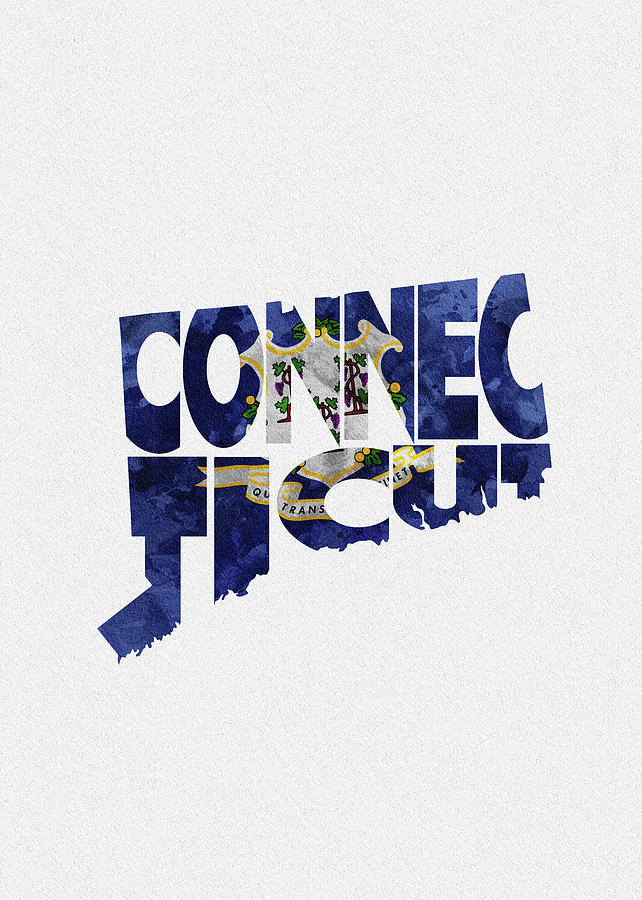 Connecticut Typographic Map Flag Digital Art by Inspirowl Design