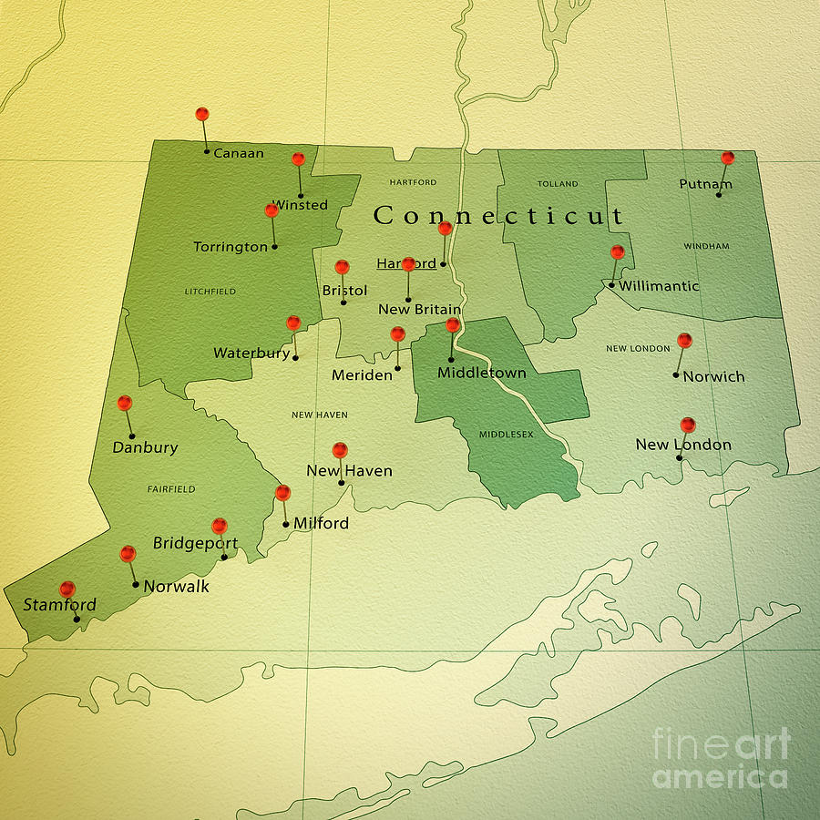 Connecticut US State Map Square Cities Straight Pin Vintage Digital Art by Frank Ramspott