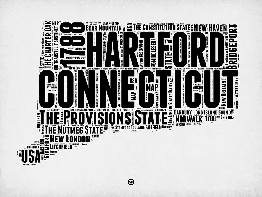 Connecticut Map Digital Art - Connecticut Word Cloud Map 2 by Naxart Studio