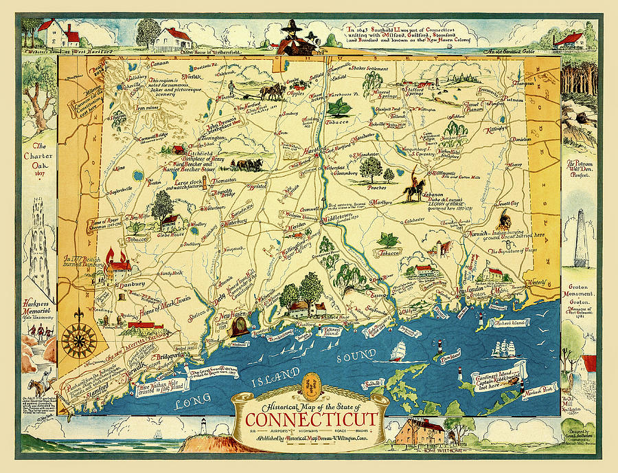 Connecticut 1930s Map with Historical Information Photograph by Phil Cardamone