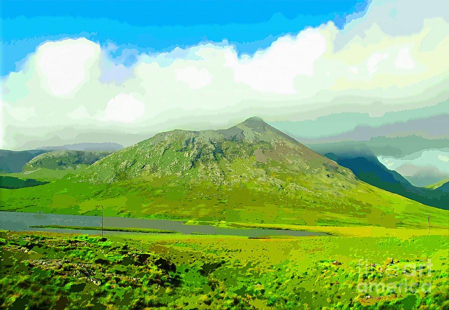 Lakes and mountains art prints of connemara galway ireland photo art Painting by Mary Cahalan Lee - aka PIXI