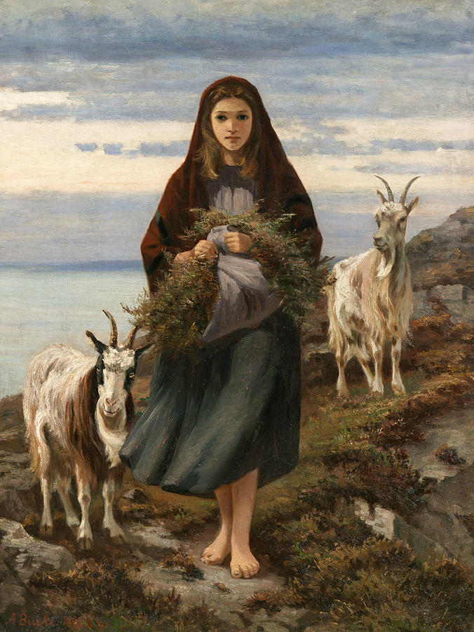 Goats Painting - Connemara Girl by Augustus Nicholas Burke