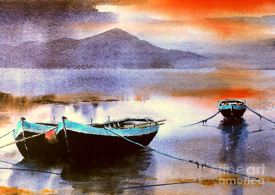 Connemara Sunset, Roundstone, Galway Painting by Val Byrne
