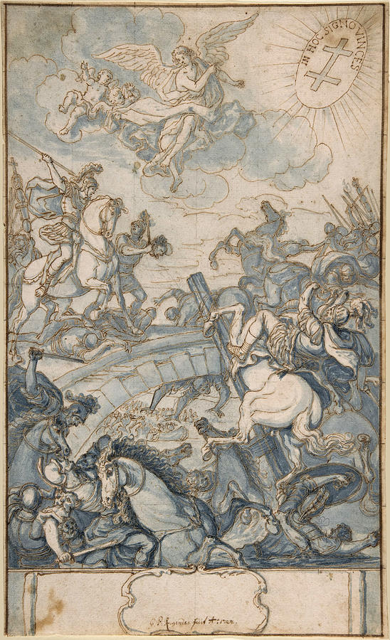Constantines Battle at the Milvian Bridge Drawing by Georg Philipp Rugendas
