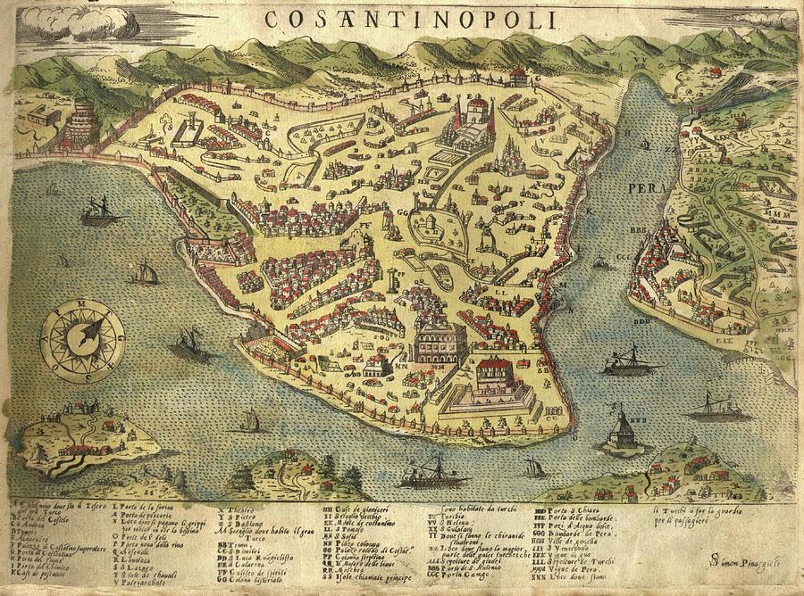 Constantinople - Old Cartographic maps - Antique Map of Constantinople - Istanbul, Turkey Drawing by Studio Grafiikka