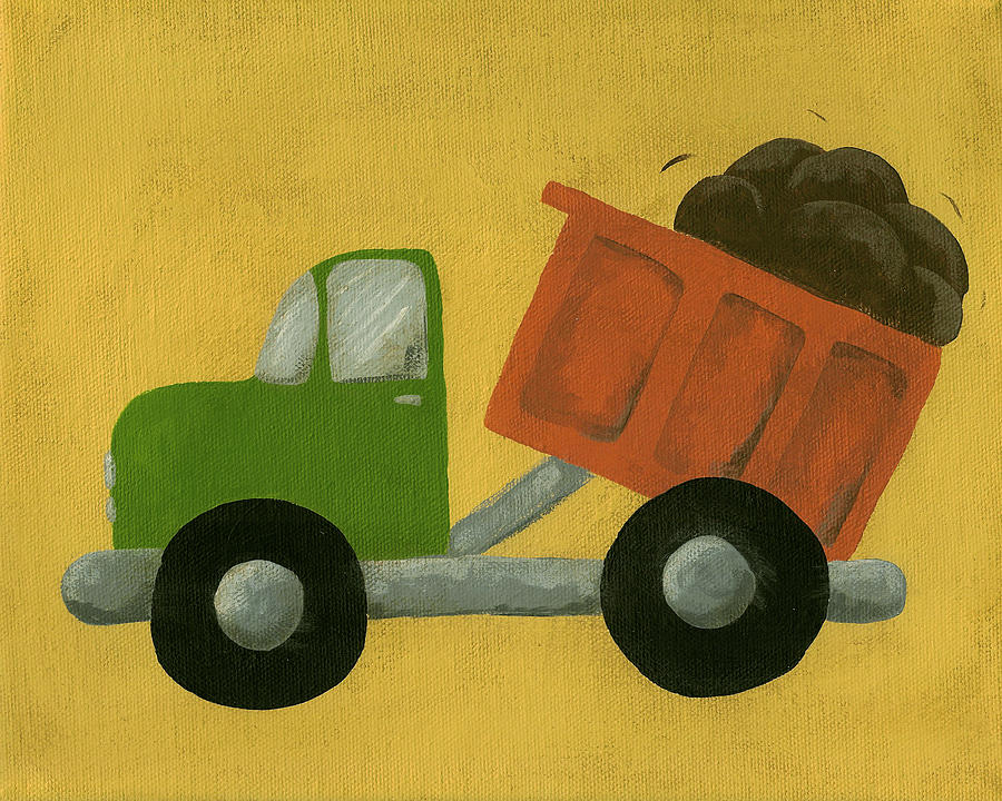 Truck Painting - Construction Dump Truck Nursery Art by Katie Carlsruh