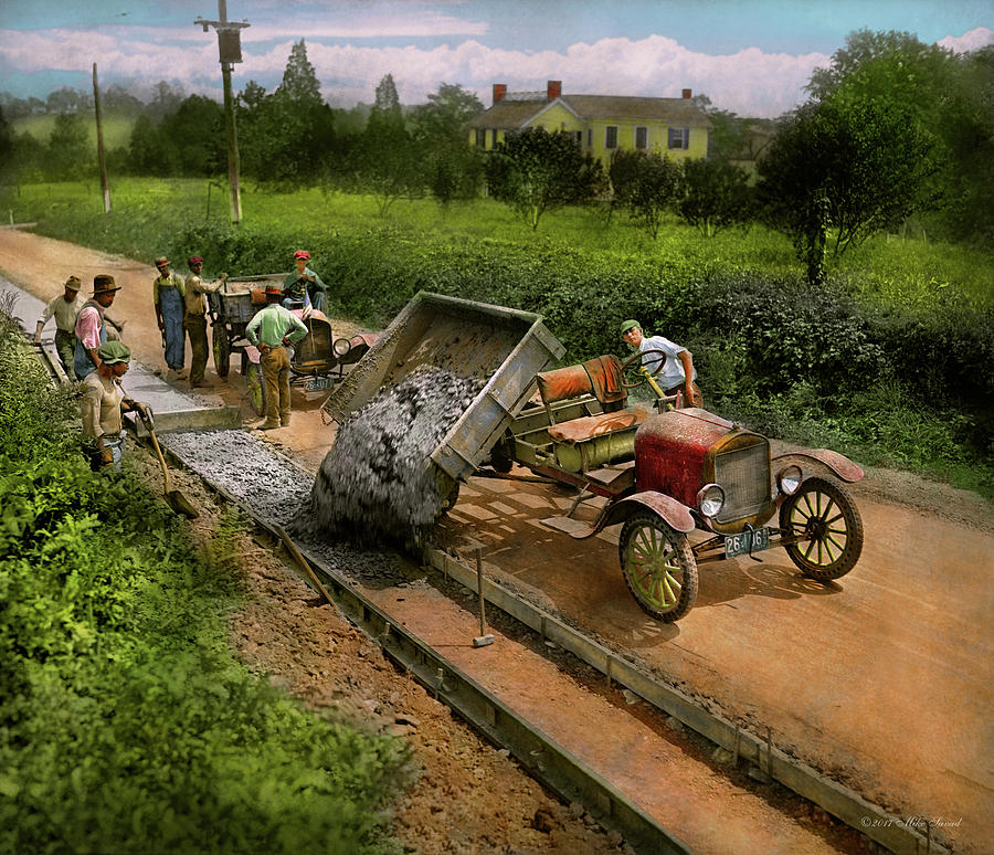 Summer Photograph - Construction - Dumping made easy 1925 by Mike Savad