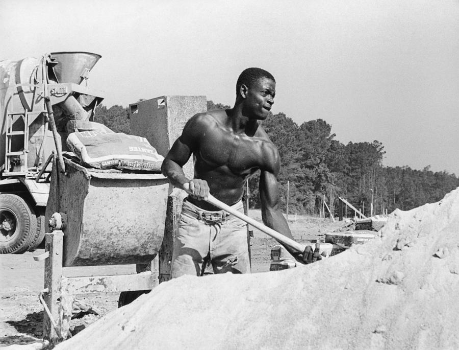 Shovel Photograph - Construction Worker and Cement Truck by Matt Plyler