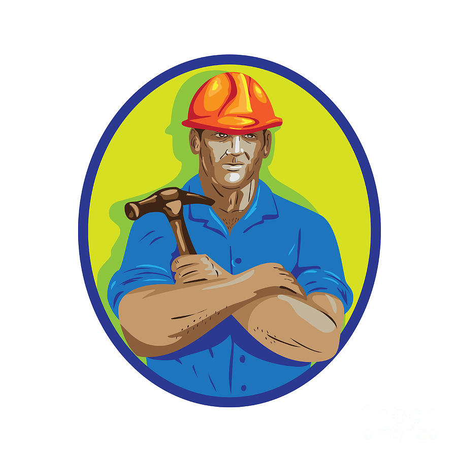 Construction Worker Foreman Arms Crossed WPA Digital Art by Aloysius ...