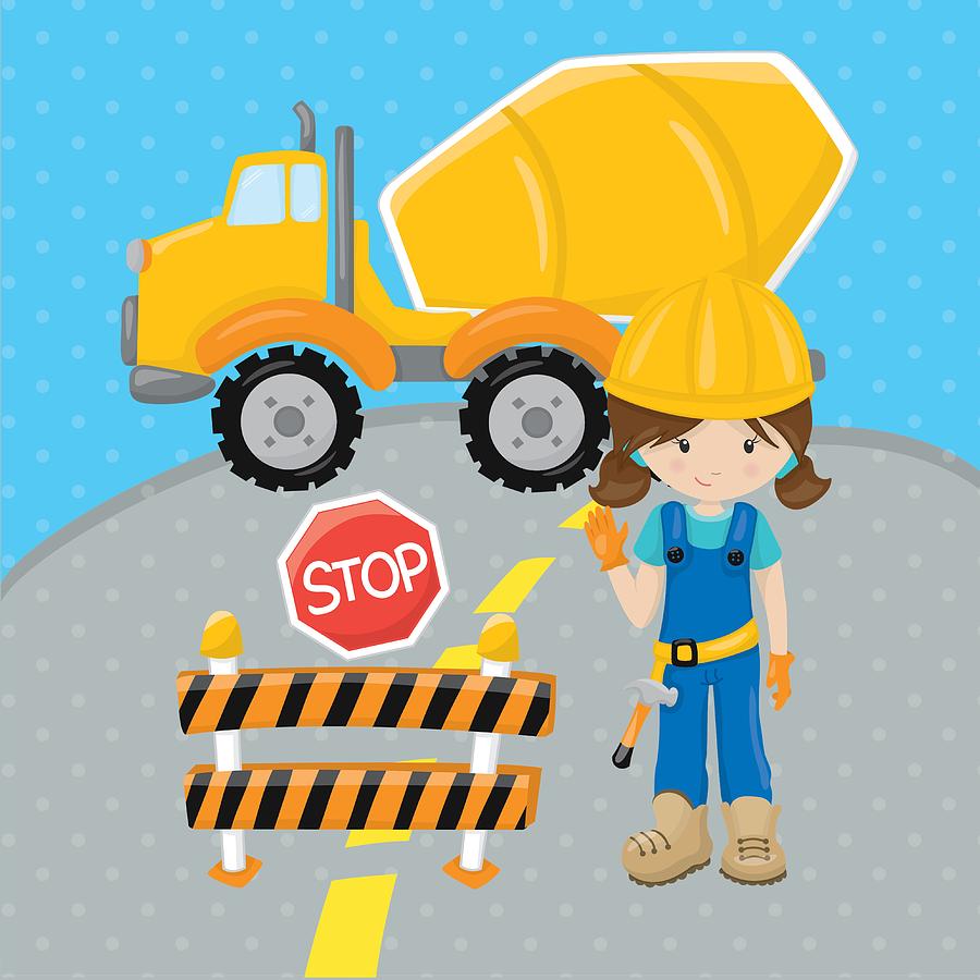 Construction Zone - Concrete Truck Roadwork In Progress Gifts #16 Digital Art by KayeCee Spain
