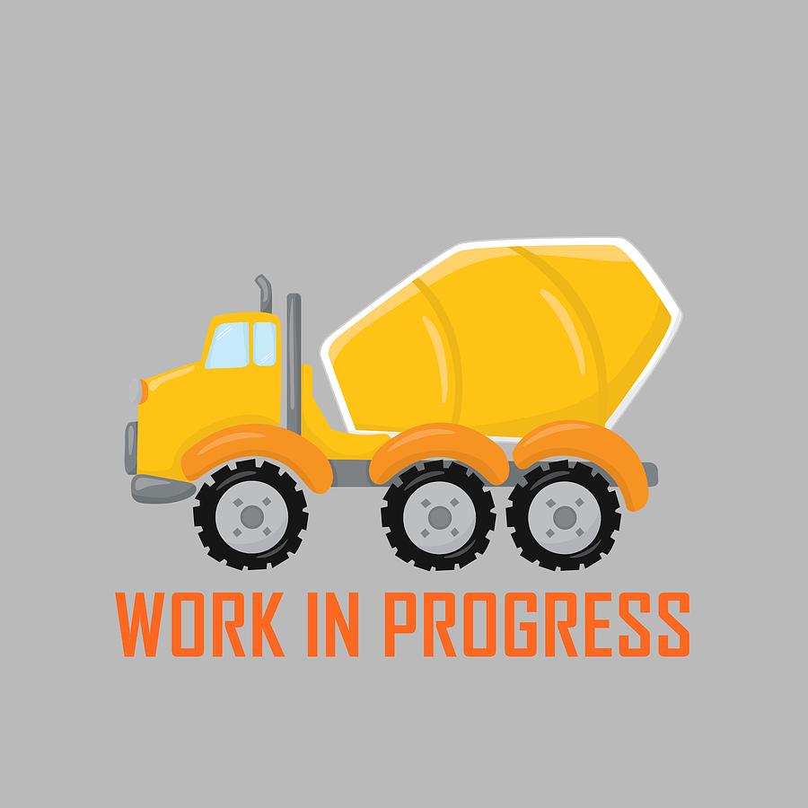 Construction Zone - Concrete Truck Work In Progress Gifts - Grey Background Digital Art by KayeCee Spain