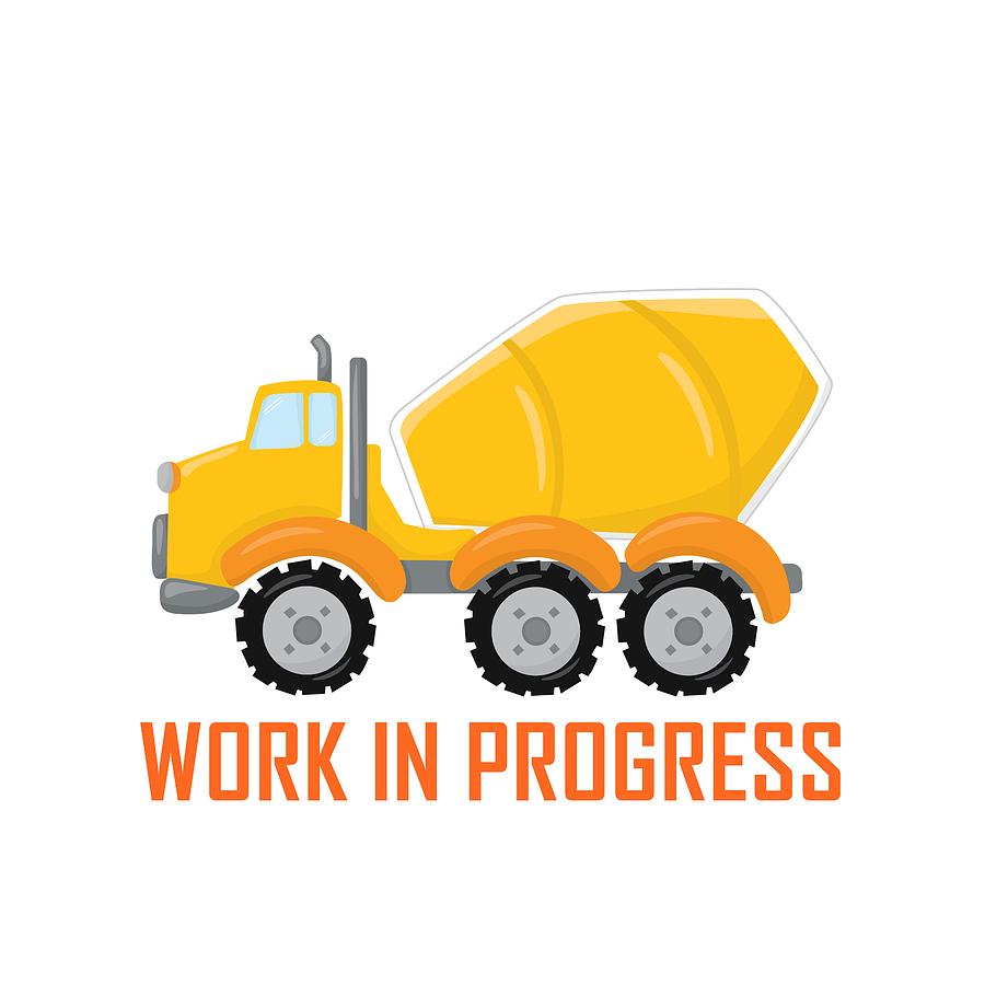 Truck Digital Art - Construction Zone - Concrete Truck Work In Progress Gifts - White Background by KayeCee Spain
