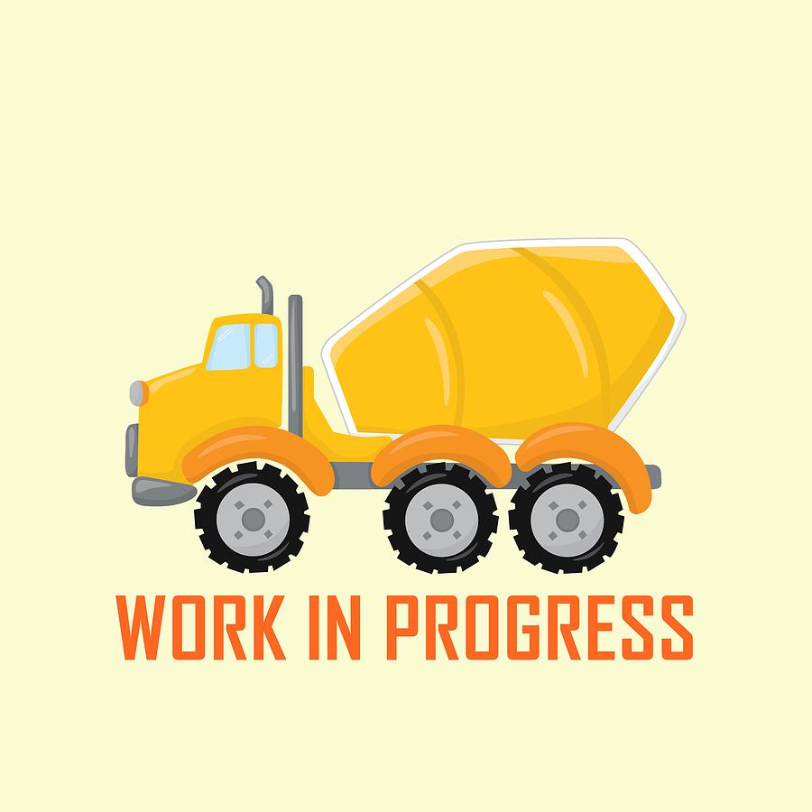 Construction Zone - Concrete Truck Work In Progress Gifts - Yellow Background Digital Art by KayeCee Spain