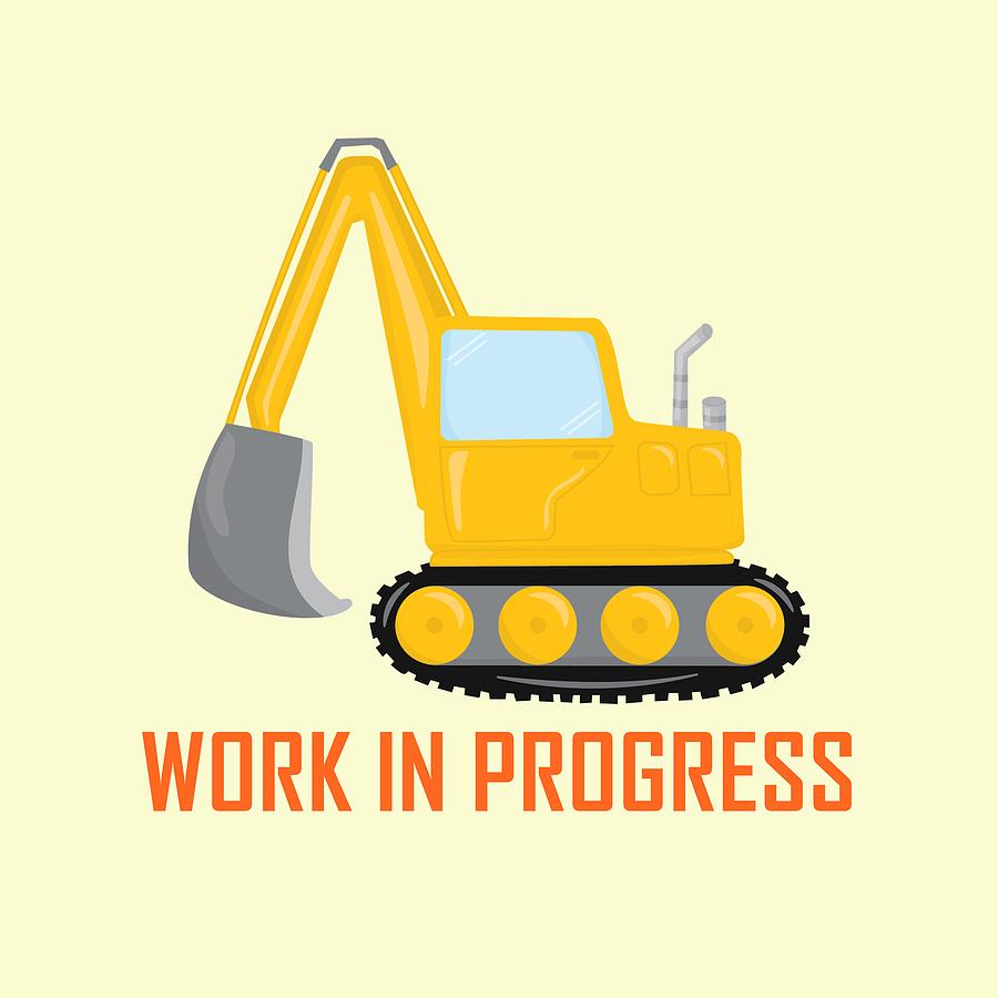 Excavator Digital Art - Construction Zone - Excavator Work In Progress Gifts - Yellow Background by KayeCee Spain