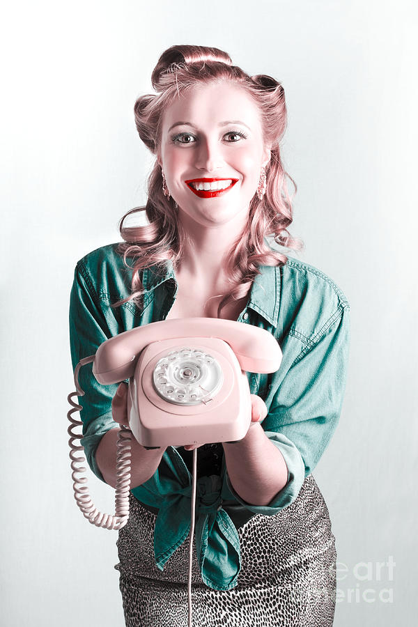 Contact Us By Telephone Said A Vintage Pinup Woman Photograph