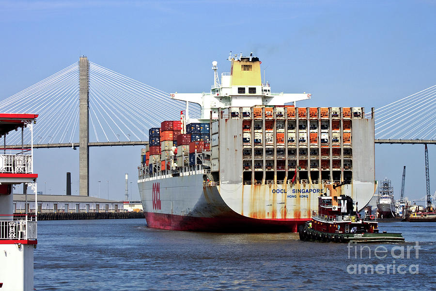 Container Ship entering Savannah Harbor on the Savannah River Photograph by Thomas Marchessault
